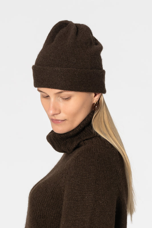 YAK Handknit Tube Hat - Dark Brown