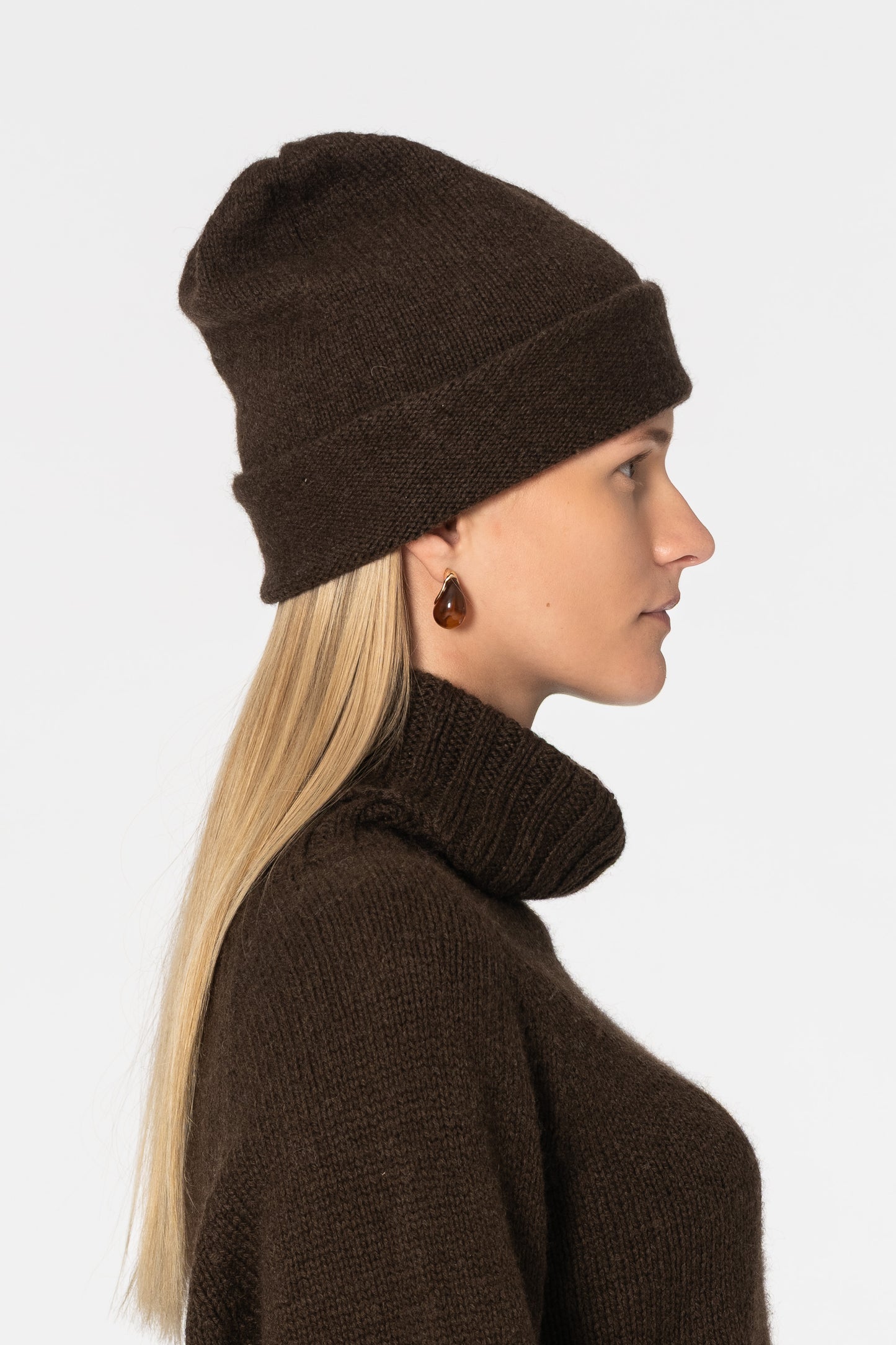 YAK Handknit Tube Hat - Dark Brown
