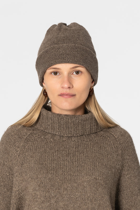 YAK Handknit Tube Hat - Oat Brown