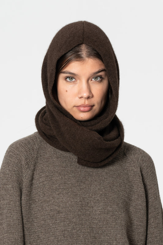 YAK Hooded Scarf - Dark Brown