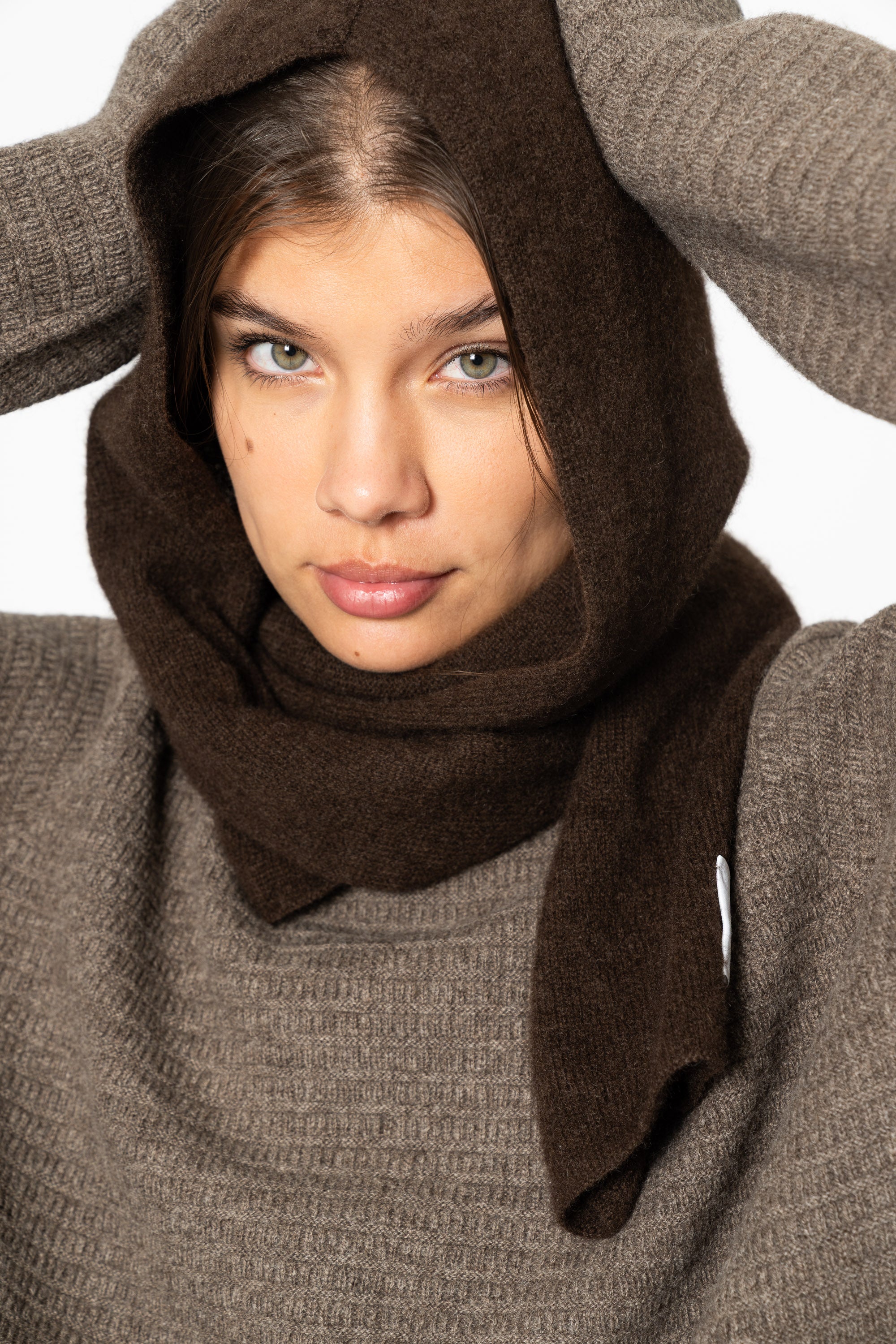 YAK Hooded Scarf - Dark Brown – DINADI