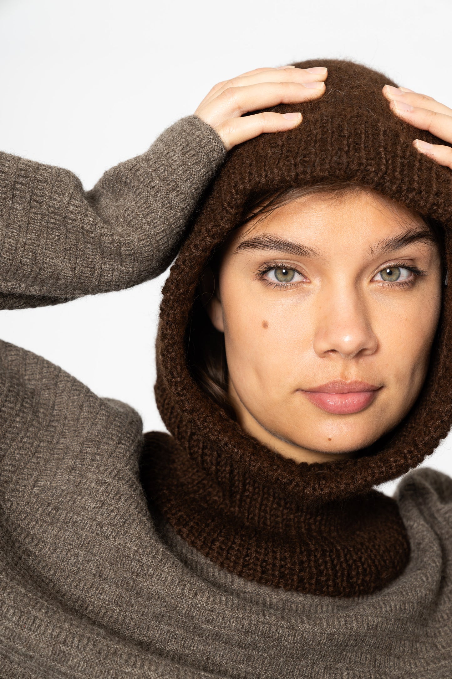YAK Hooded Scarf - Dark Brown