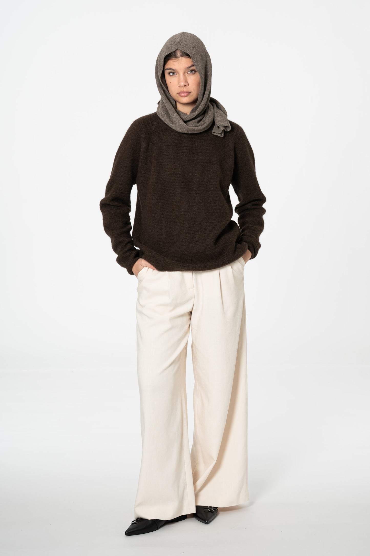 YAK Hooded Scarf - Oat Brown