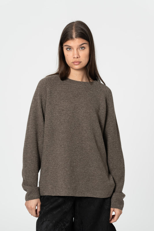 YAK Purlstripe Sweater - Oat Brown