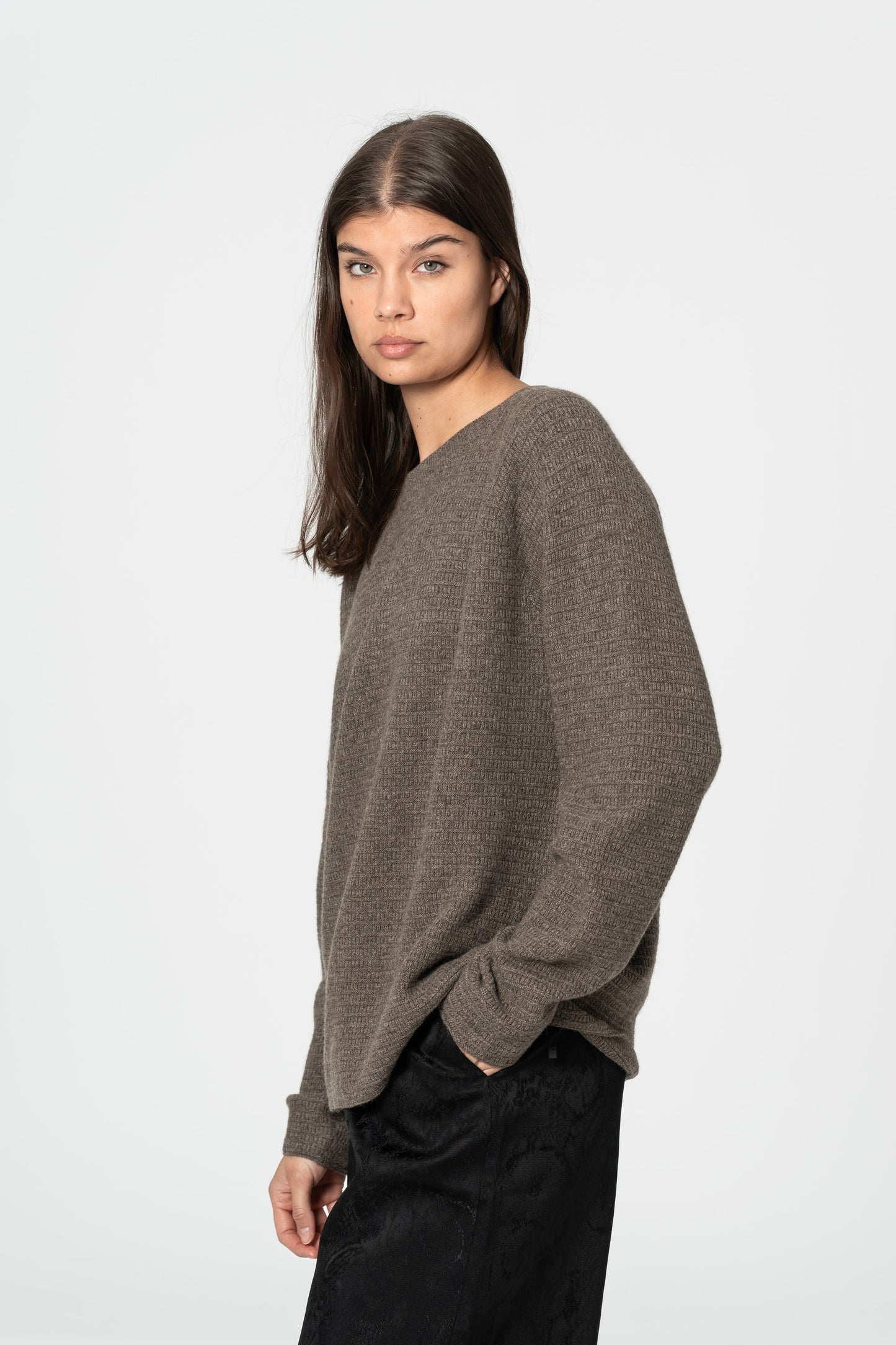 YAK Purlstripe Sweater - Oat Brown